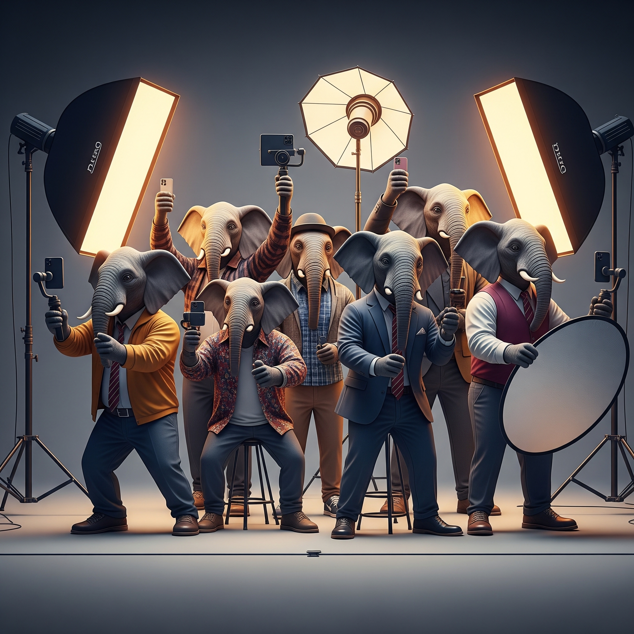 Elephant filmmakers with professional equipment